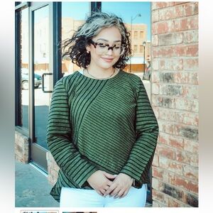 Habit‎ Green Boxy Cotton Strip Lightweight Blouse Top Size L